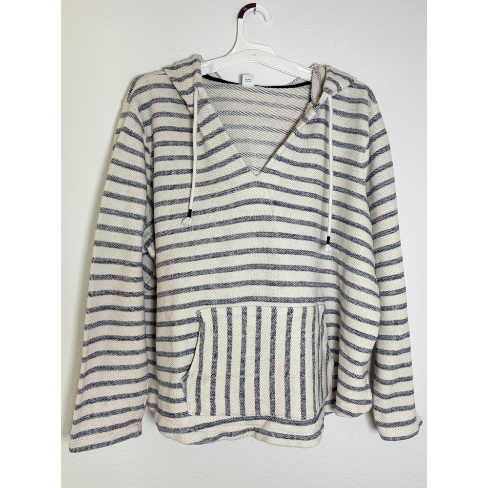Old Navy Striped Hoodie Sweatshirt XXL Blue Cream V-Neck Kangaroo Pocket